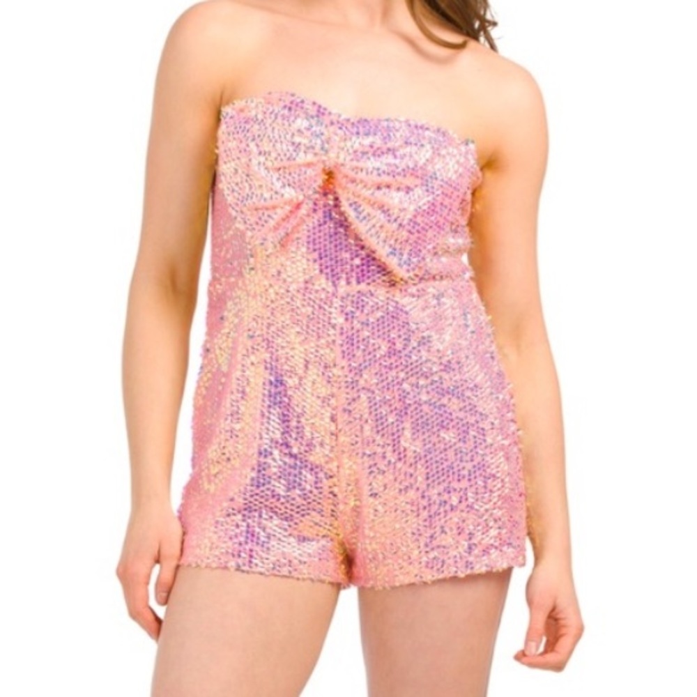 DAY + MOON Strapless Iridescent Sequin Romper Playsuit Dress S M